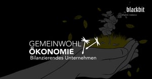 Graphic Blackbit orchid blossoms are held by hands and fly away; the logo of the Economy for the Common Good is shown in the foreground.