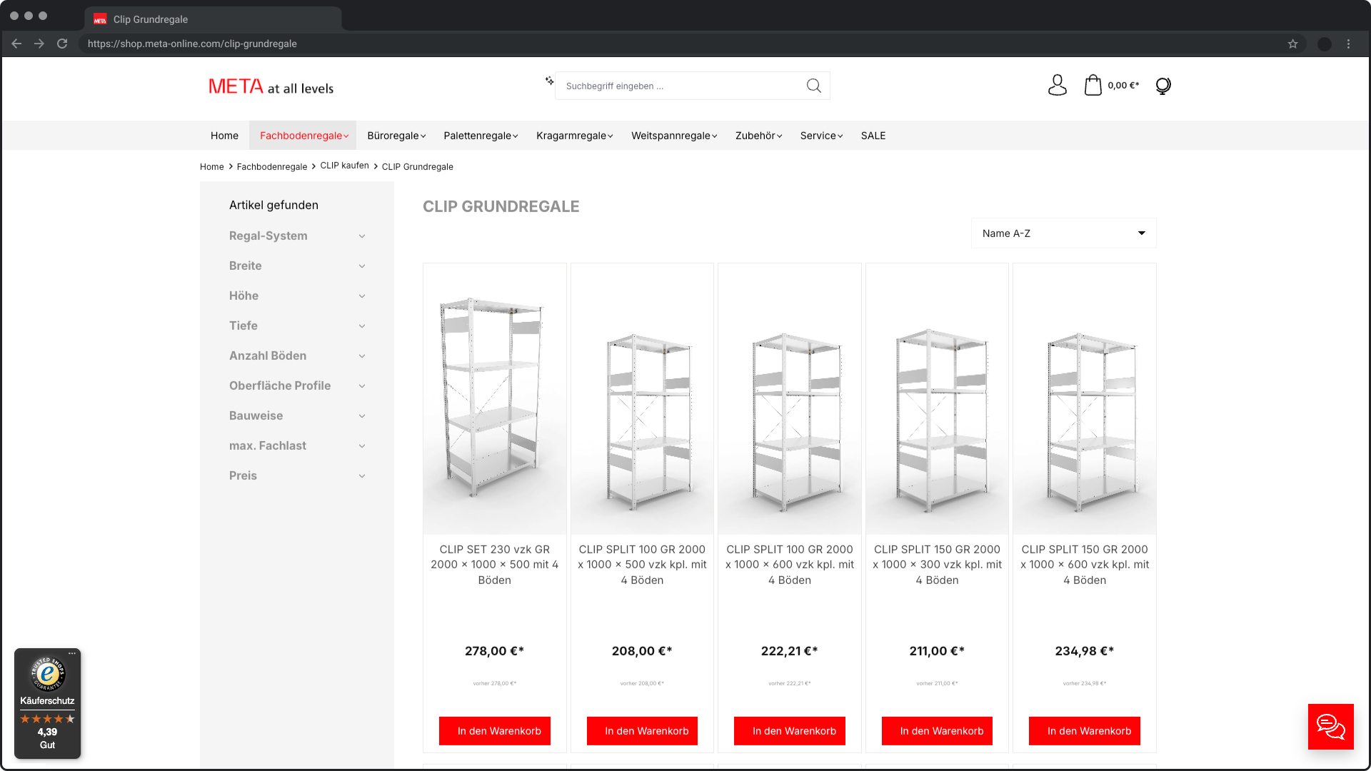 benutzeroberfläche des neuen META-Shops