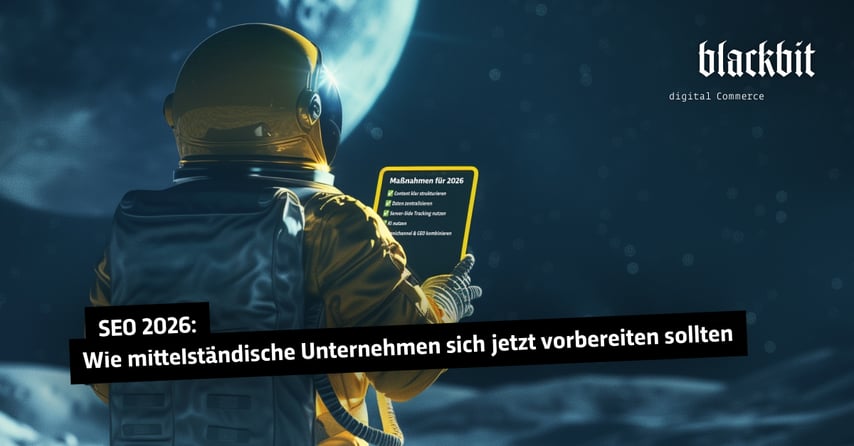 Ein Astronaut liest auf dem Mond ein Tablet mit SEO-Maßnahmen für 2026.