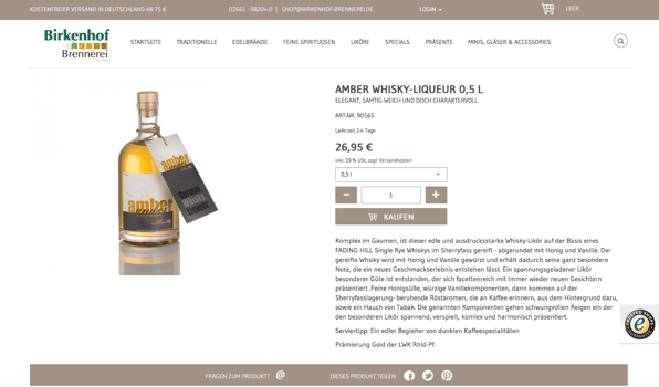 Birkenhof Distillery Online Shop: Tasteful product descriptions meet convincing web design.