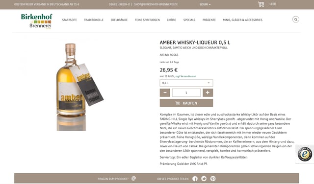 Birkenhof Brennerei Online-Shop: Geschmackvolle Produktbeschreibungen treffen auf überzeugendes Web-Design.