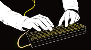 Graphic hands on keyboard