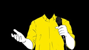 Graphic man with microphone in hand