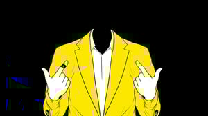 Graphic of stylized man pointing at himself with two raised hands