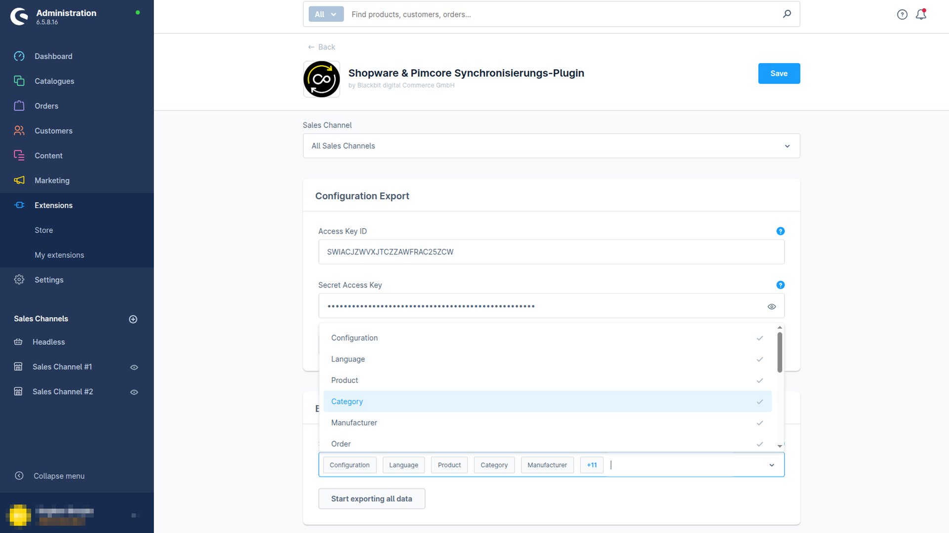 Screenshot von Shopware & Pimcore Synchronisierungs-Plug