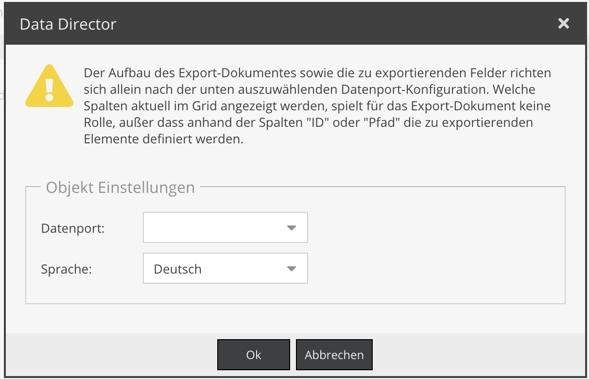 Dataport für den Export auswählen