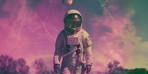 Ein Astronaut im All, umgeben von einem lila Hintergrund, der die Faszination und Weite des Weltraums darstellt