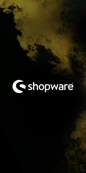 shopware-Logo vor dunklem Hintergrund mit gelbem Rauch.