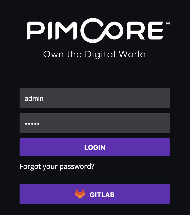 Pimcore Login Screen